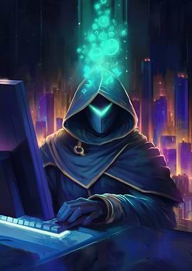 Mysterious Hacker in Neon City