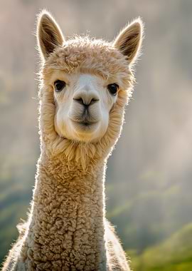 Close-up of a fluffy alpaca face