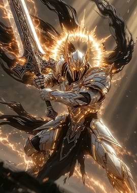 Golden Knight with Glowing Sword