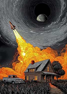 Rocket Launch Over Rural House