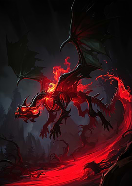 Fiery Dragon in Dark Forest