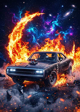 Demolition Derby Car in Space Fire