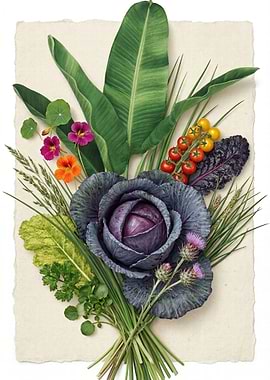 Vibrant Vegetable and Flower Arrangement