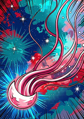 Vibrant Jellyfish in Cosmic Background