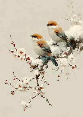 Two Birds on a Snowy Branch