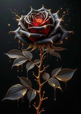 Black Rose with Gold Drips