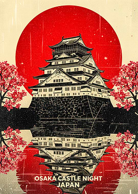 Osaka Castle Night Japan Poster