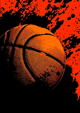 Basketball with Orange Splatter Background