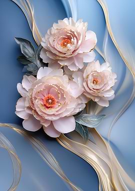 Delicate Pink Peonies with Gold Accents