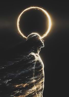 Celestial Human Spirit Art - Ethereal Golden Halo Wall Decor