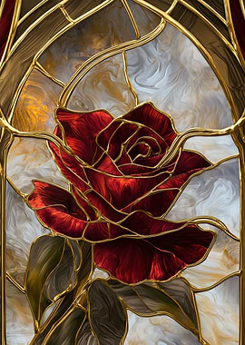 Stained Glass Red Rose
