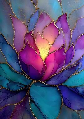 Abstract Floral Art with Gold Accents