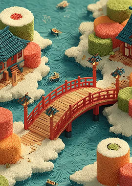 Sushi Village with Red Bridge