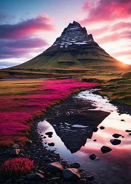Majestic Mountain Reflected in Stream