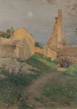 Moonlit Ruins with a Figure