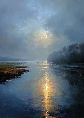 Misty River Sunrise Painting