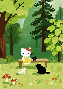 Hello Kitty in a Forest with Animals