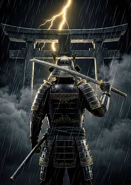 Samurai Under Lightning Storm