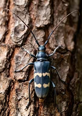 Longhorn Beetle on Tree Bark
