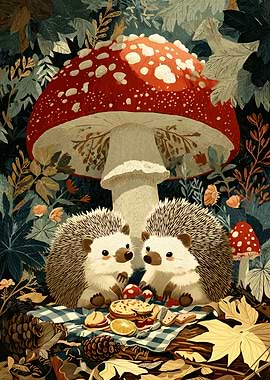 Cute Hedgehogs Having a Picnic