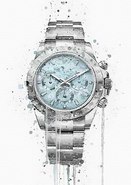 Watercolor Watch with Blue Dial