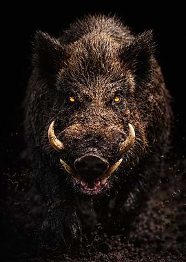 Fierce Wild Boar with Glowing Eyes