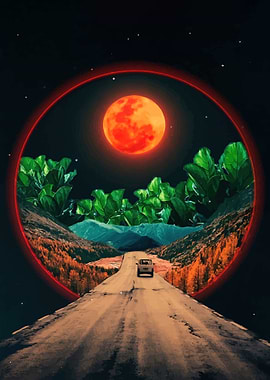 Surreal Road Trip Under a Blood Moon