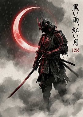 Samurai Under a Red Crescent Moon