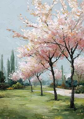 Impressionist Cherry Blossom Park Painting