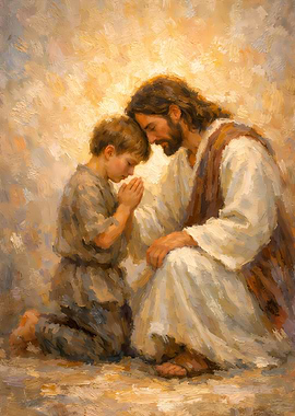 Jesus comforting a praying child