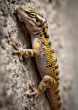 Detailed Gecko on Textured Wall