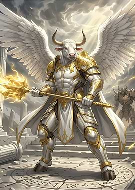 Winged Bull Warrior with Golden Armor