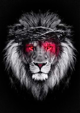 Lion with Crown of Thorns and Red Eyes