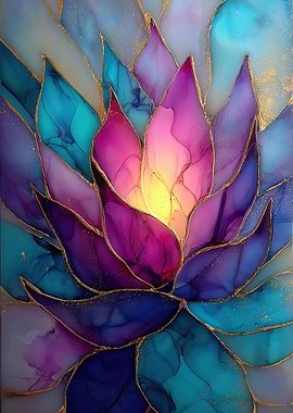 Abstract Floral Art with Gold Accents