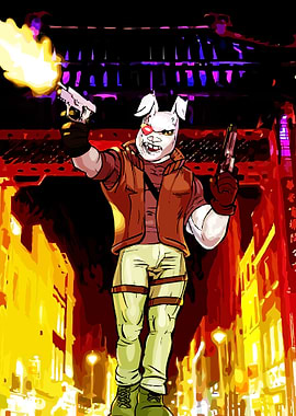 Anthropomorphic Rabbit Character with Guns