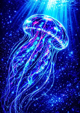 Glowing Jellyfish in Deep Blue Space