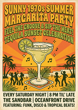 1970s Summer Margarita Party Poster