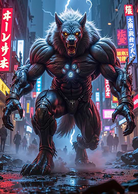 Cyberpunk Werewolf in Neon City