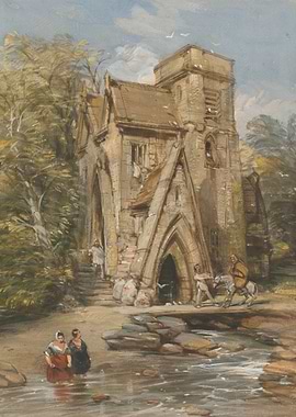 Ruined Church by a River with Figures