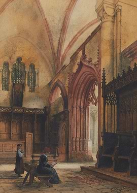 Interior of a Gothic Church with Figures
