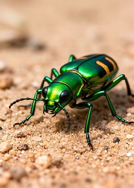 Green Beetle on Sand
