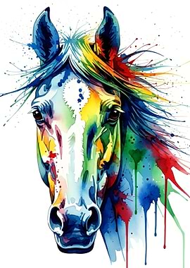 Colorful Watercolor Horse Portrait