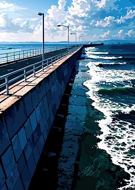 Pier with Ocean Waves and Clouds