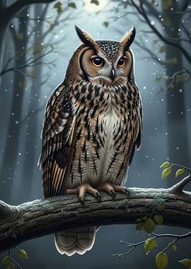 Majestic Owl in a Misty Forest