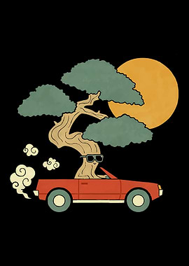 Bonsai Tree Driving a Convertible