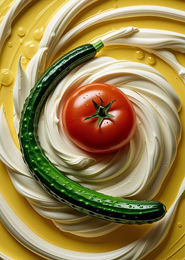 Tomato and Cucumber in Cream Swirl