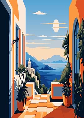 Mediterranean Coastal Village Scene