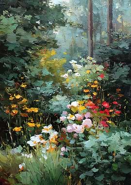 Impressionistic Forest Garden Painting