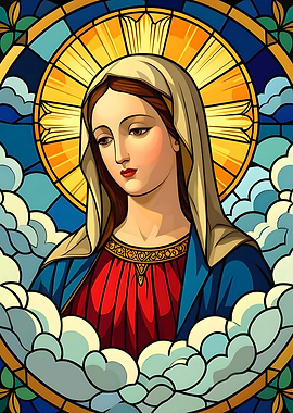 Virgin Mary Colorful Stained Glass
