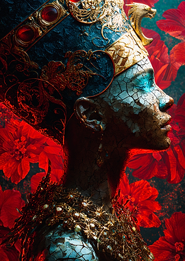 Egyptian Surreal Nefertiti Cracked Stone Portrait